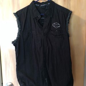 Harley-Davidson Black Cut Off Button Shirt Sz L